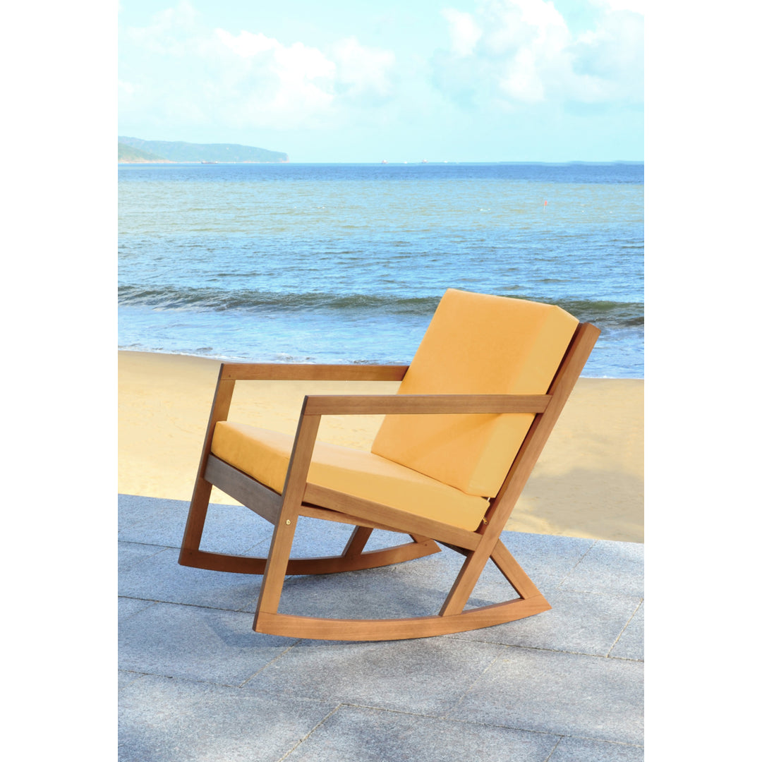 SAFAVIEH Outdoor Collection Vernon Rocking Chair Natural/Yellow Image 4