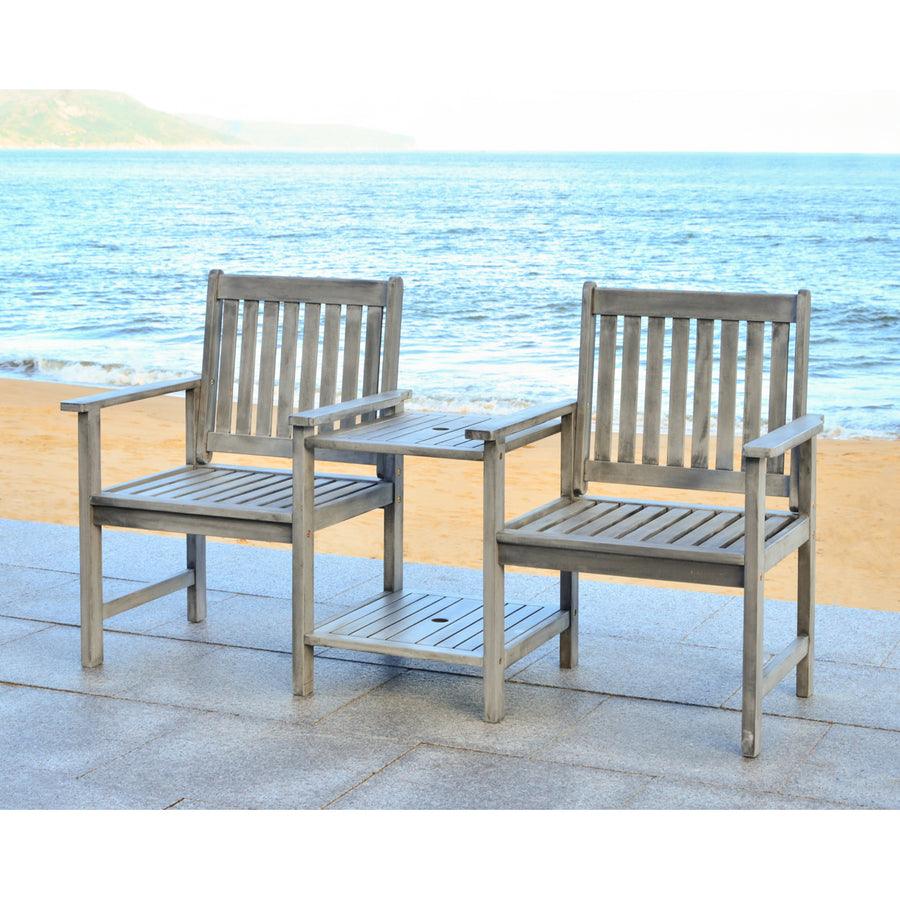 SAFAVIEH Outdoor Collection Brea Twin Seat Bench Grey Image 1