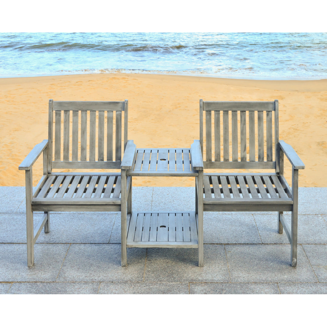 SAFAVIEH Outdoor Collection Brea Twin Seat Bench Grey Image 3