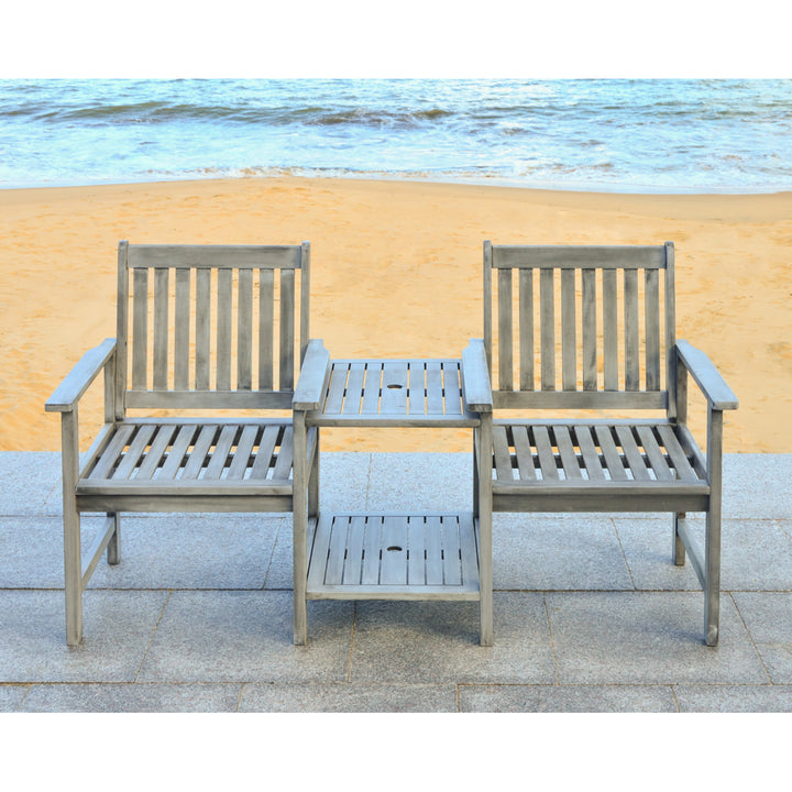 SAFAVIEH Outdoor Collection Brea Twin Seat Bench Grey Image 3