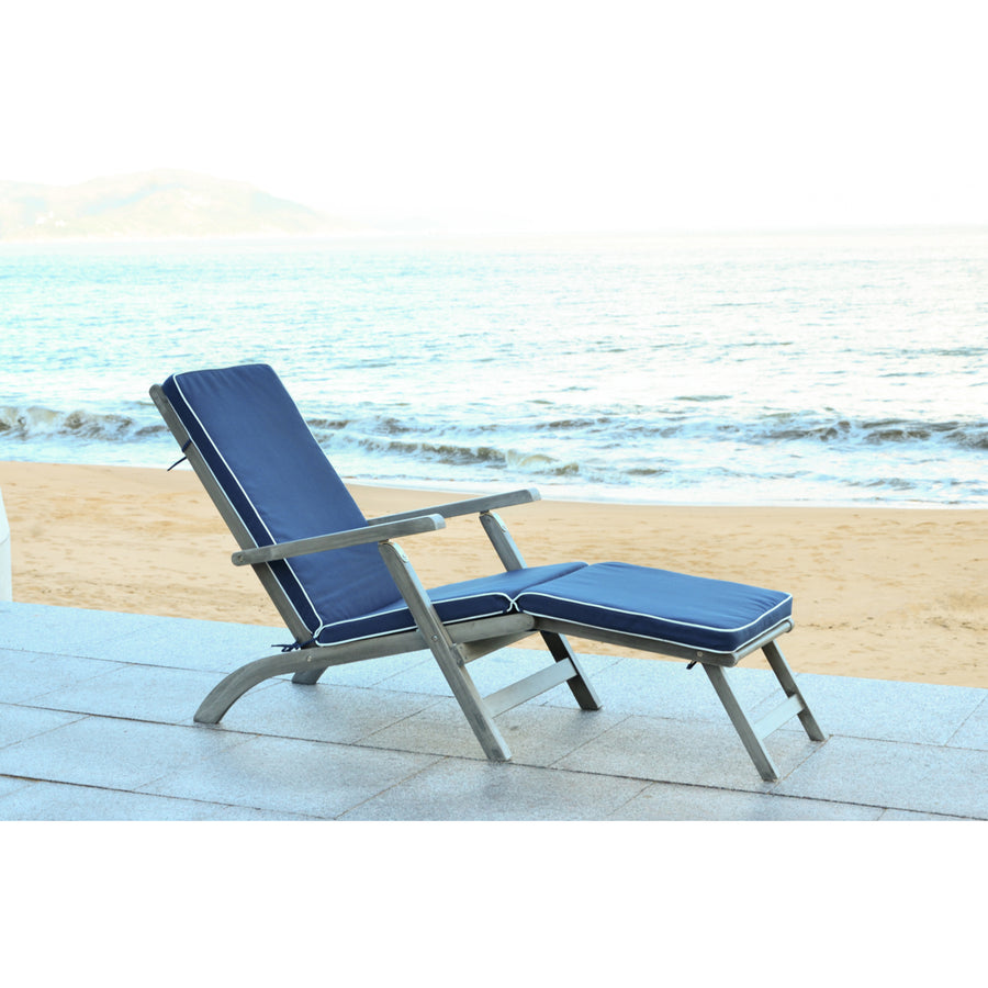 SAFAVIEH Outdoor Collection Palmdale Lounge Chair Grey / Navy Image 1