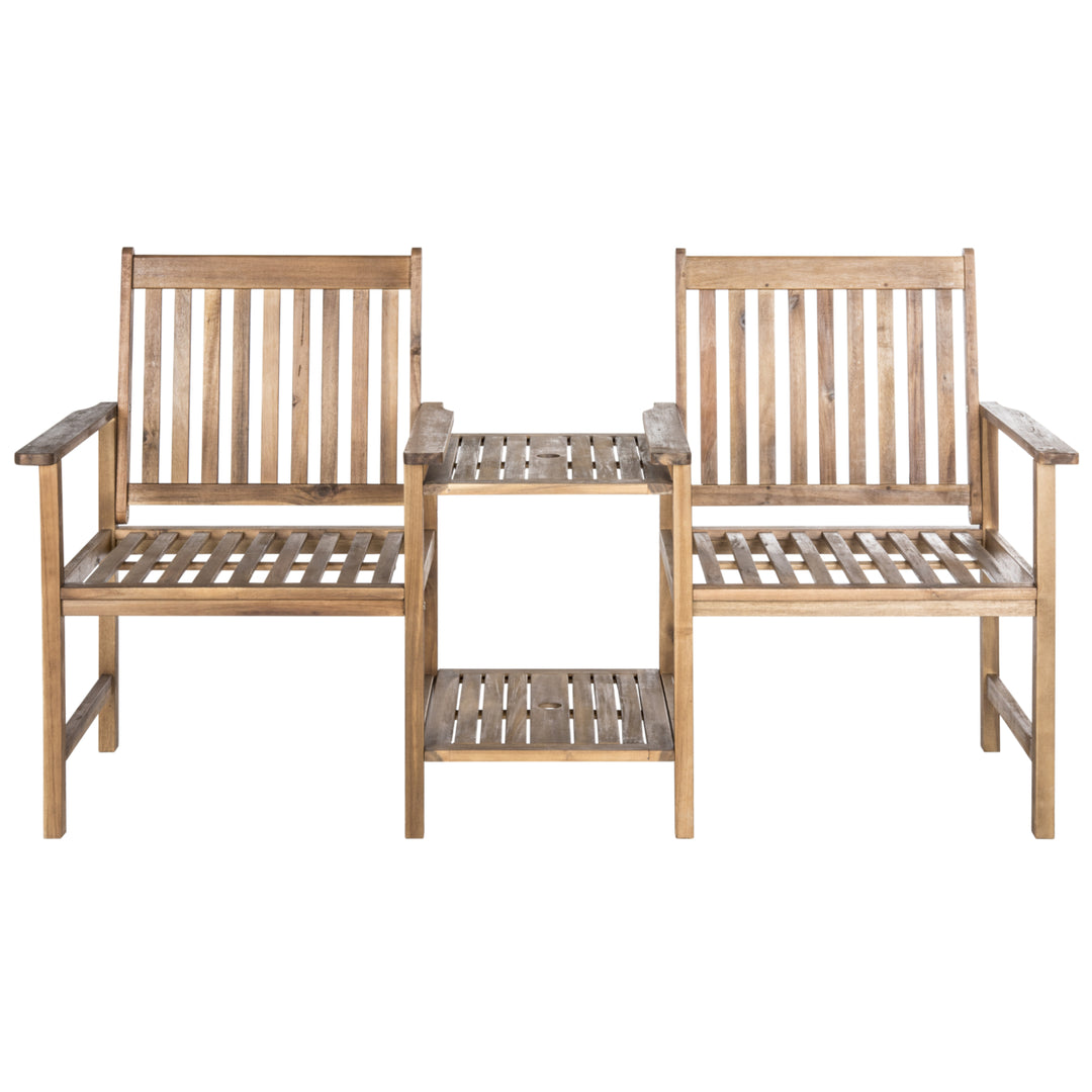 SAFAVIEH Outdoor Collection Brea Twin Seat Bench Natural Image 1