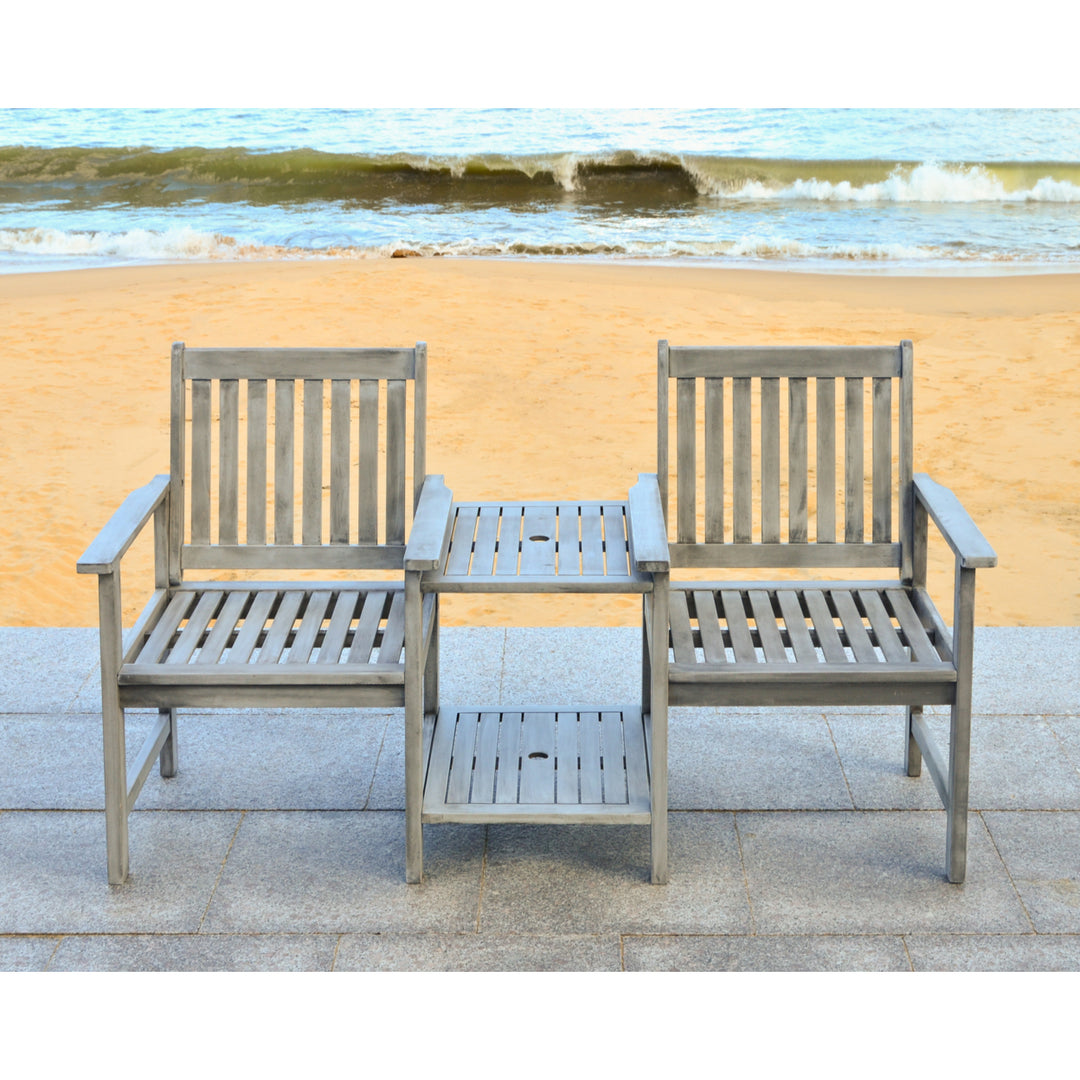 SAFAVIEH Outdoor Collection Brea Twin Seat Bench Grey Image 4