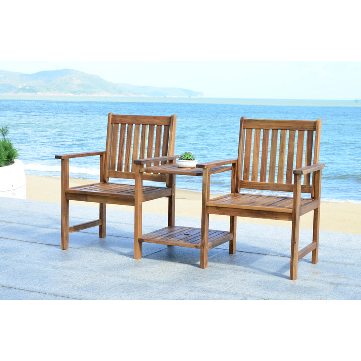 SAFAVIEH Outdoor Collection Brea Twin Seat Bench Natural Image 2