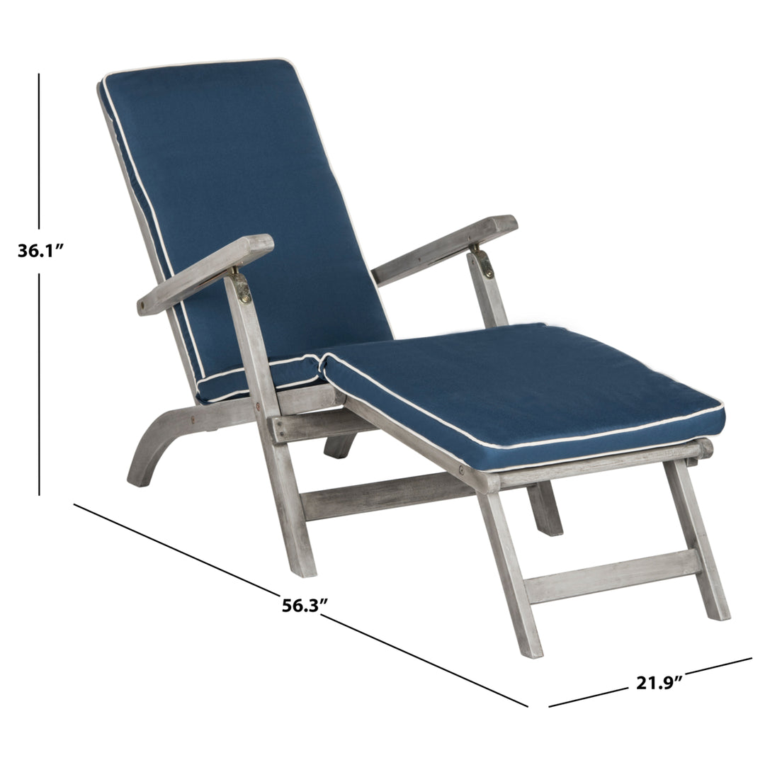 SAFAVIEH Outdoor Collection Palmdale Lounge Chair Grey / Navy Image 4