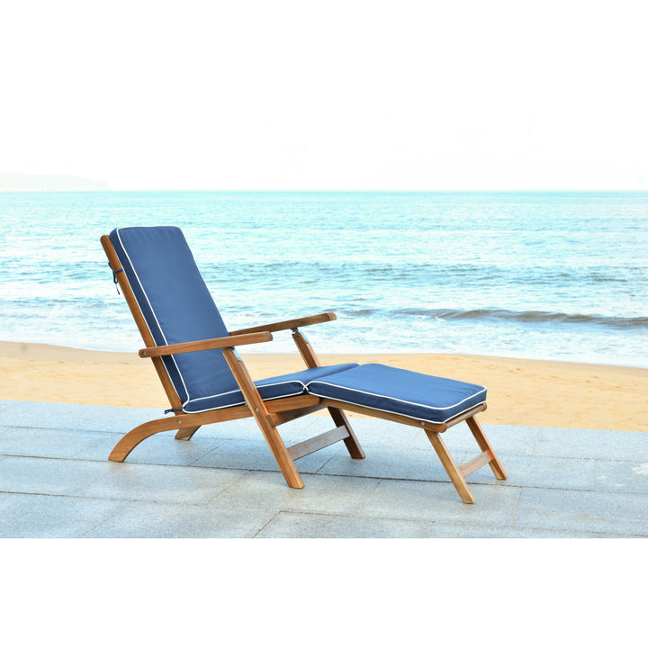 SAFAVIEH Outdoor Collection Palmdale Lounge Chair Natural/Navy Image 1