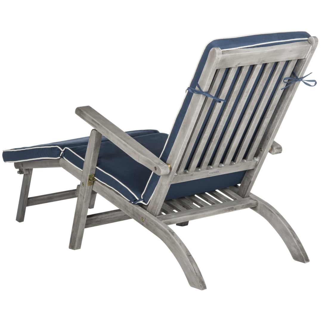 SAFAVIEH Outdoor Collection Palmdale Lounge Chair Grey / Navy Image 6