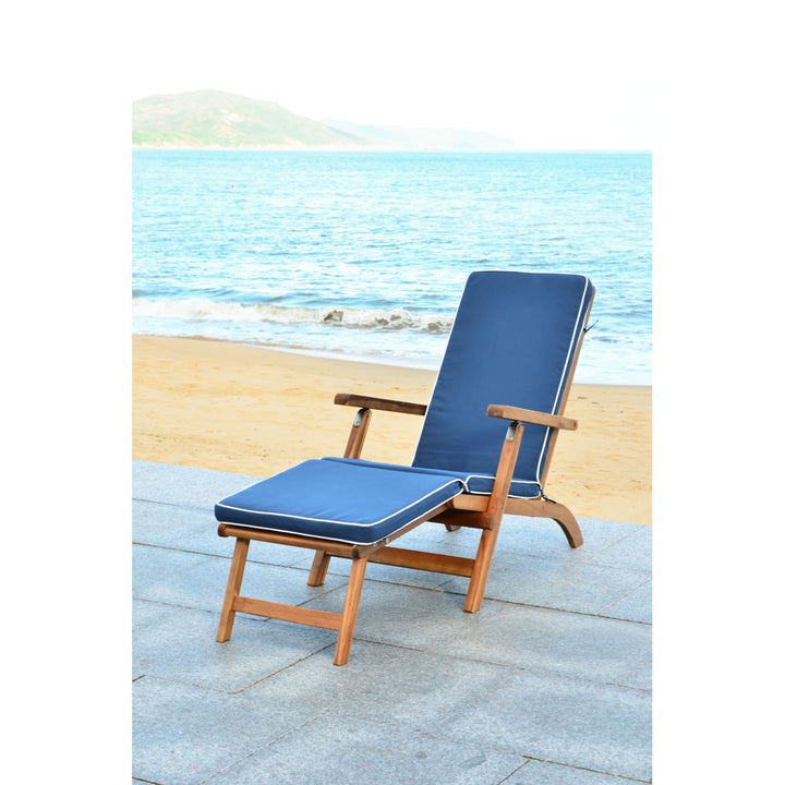 SAFAVIEH Outdoor Collection Palmdale Lounge Chair Natural/Navy Image 3