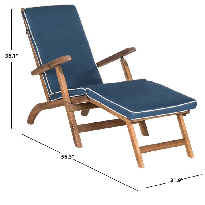 SAFAVIEH Outdoor Collection Palmdale Lounge Chair Natural/Navy Image 4