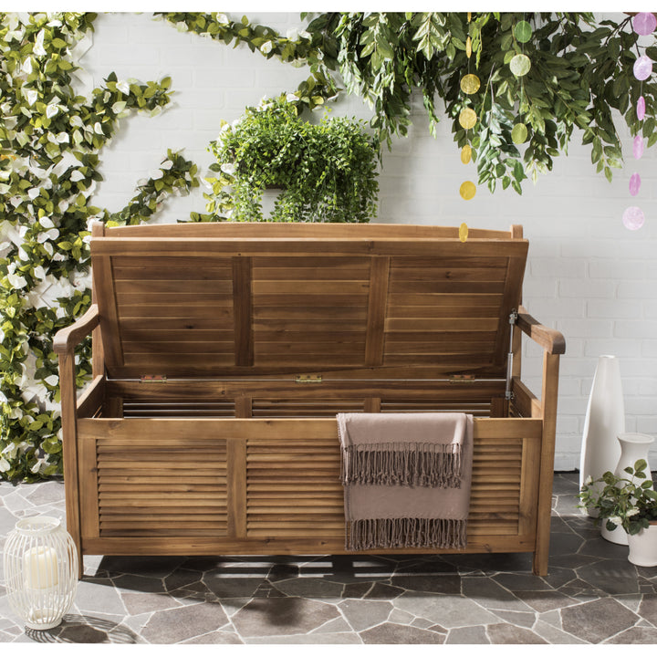 SAFAVIEH Outdoor Collection Brisbane Storage Bench Natural Image 1