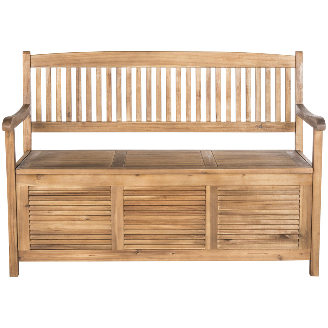 SAFAVIEH Outdoor Collection Brisbane Storage Bench Natural Image 2