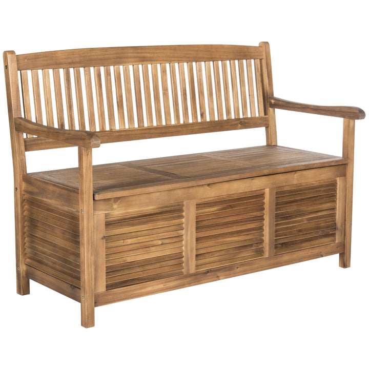 SAFAVIEH Outdoor Collection Brisbane Storage Bench Natural Image 3