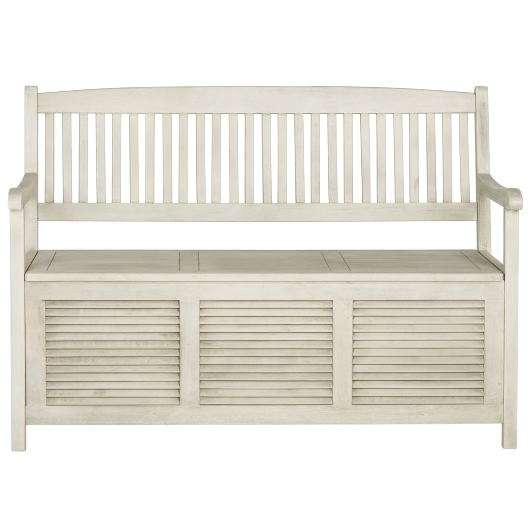 SAFAVIEH Outdoor Collection Brisbane Storage Bench Distressed White Image 3