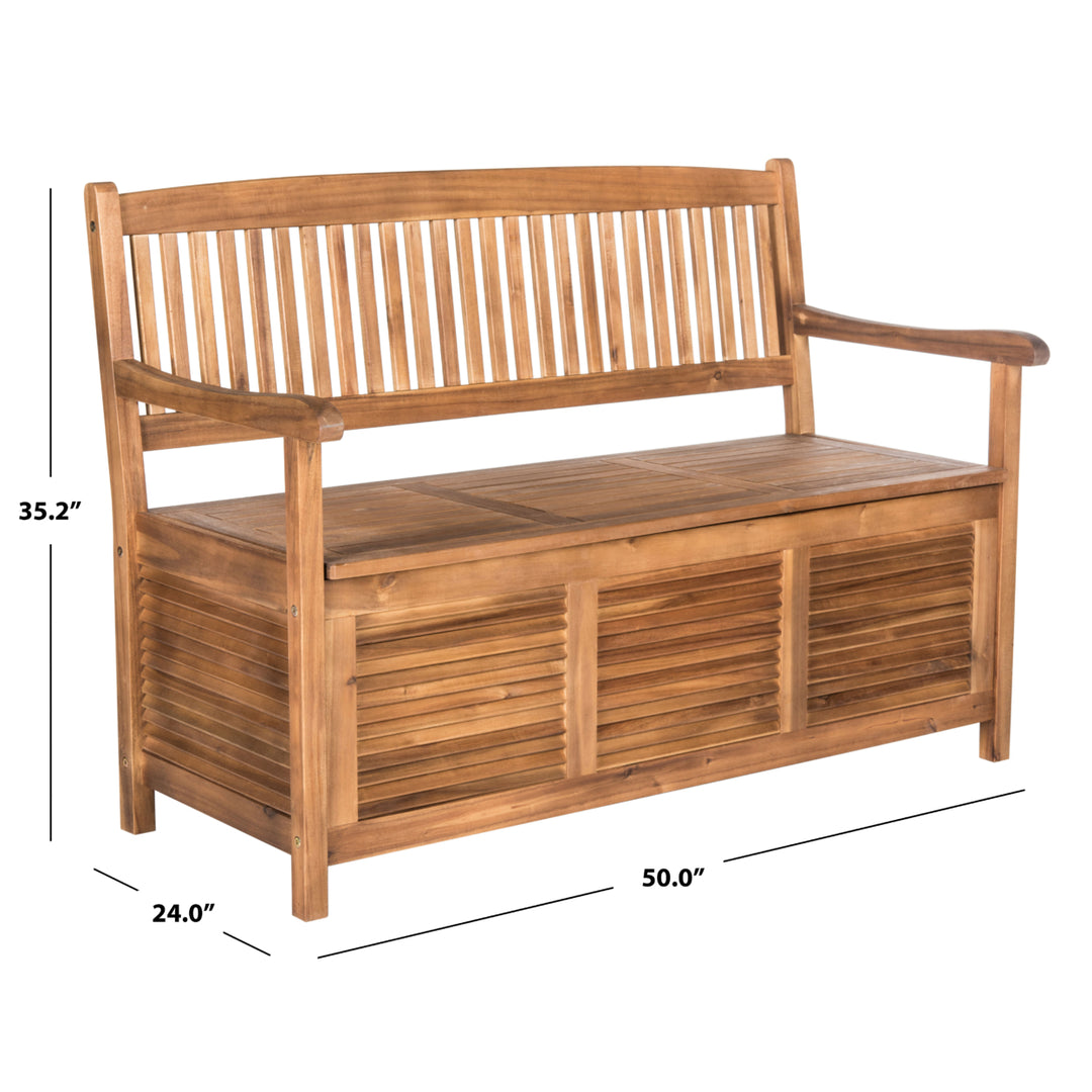 SAFAVIEH Outdoor Collection Brisbane Storage Bench Natural Image 4