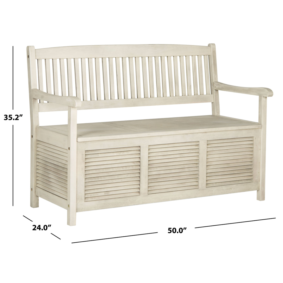 SAFAVIEH Outdoor Collection Brisbane Storage Bench Distressed White Image 5