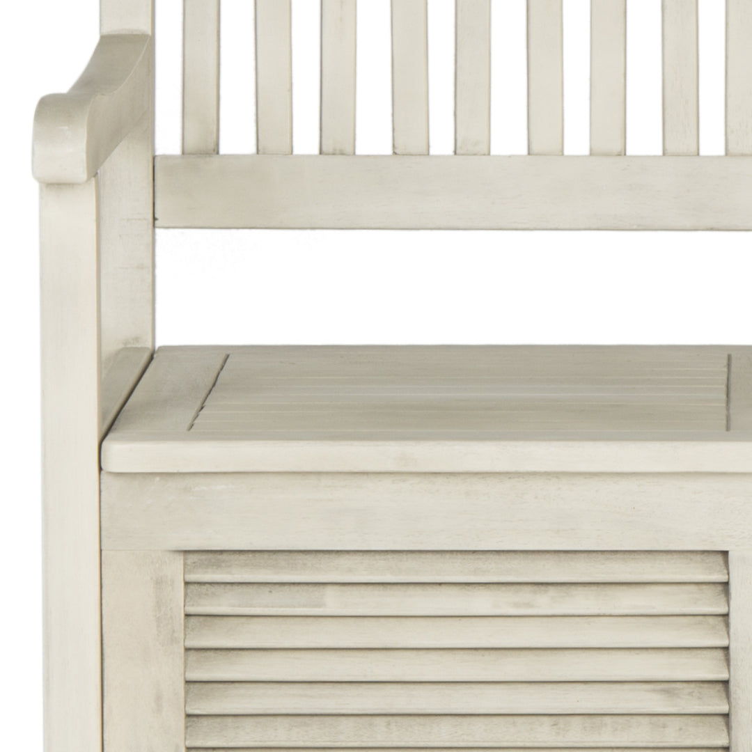 SAFAVIEH Outdoor Collection Brisbane Storage Bench Distressed White Image 6