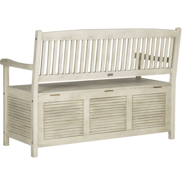 SAFAVIEH Outdoor Collection Brisbane Storage Bench Distressed White Image 7