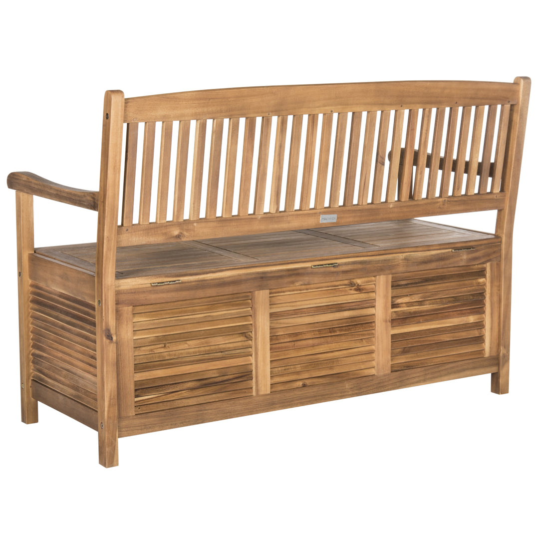 SAFAVIEH Outdoor Collection Brisbane Storage Bench Natural Image 6