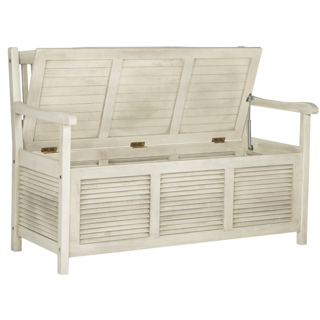 SAFAVIEH Outdoor Collection Brisbane Storage Bench Distressed White Image 8