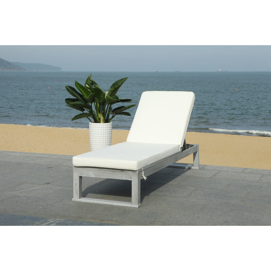 SAFAVIEH Outdoor Collection Solano Chaise Sunlounger Grey/Beige Image 1