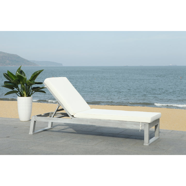 SAFAVIEH Outdoor Collection Solano Chaise Sunlounger Grey/Beige Image 4