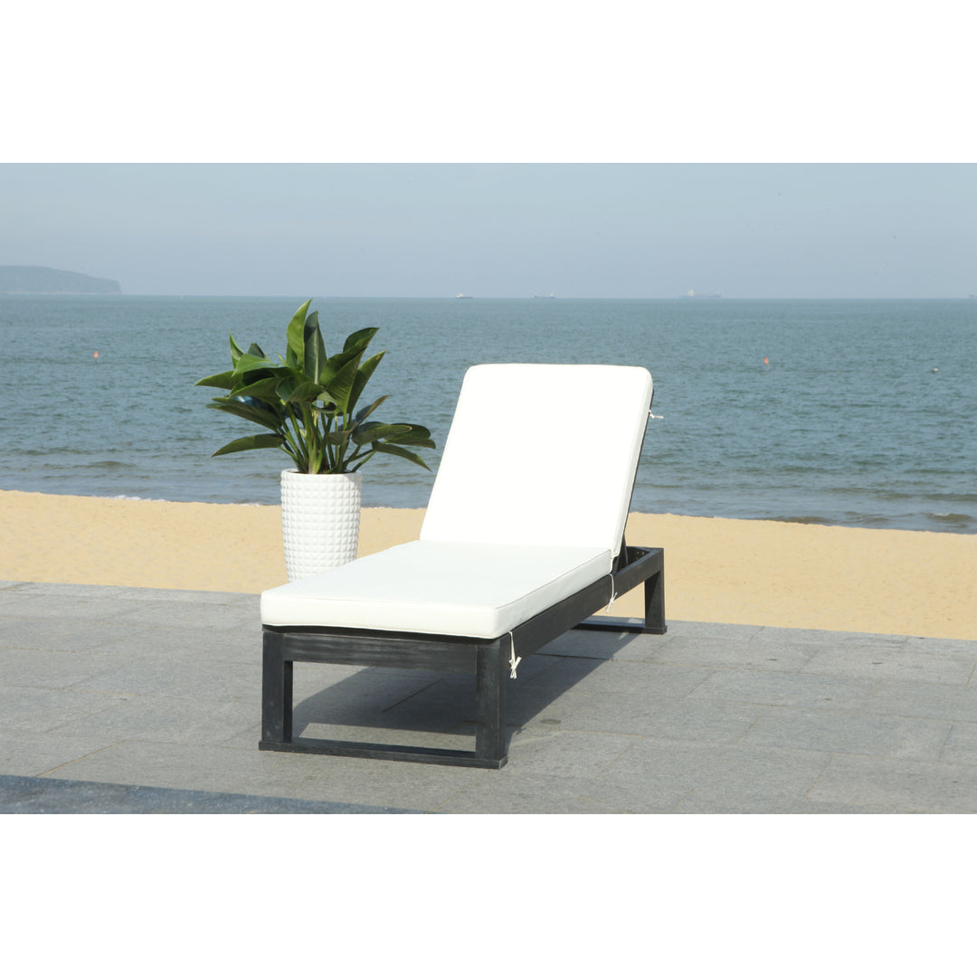 SAFAVIEH Outdoor Collection Solano Chaise Sunlounger Black/Beige Image 1