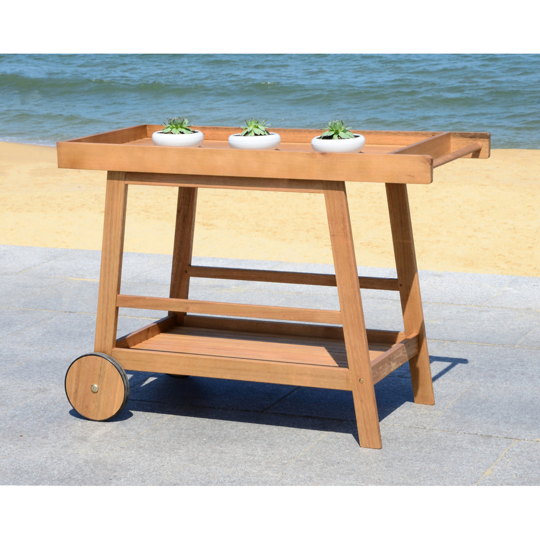 SAFAVIEH Outdoor Collection Renzo Indoor/Outdoor Bar Cart Natural Image 1