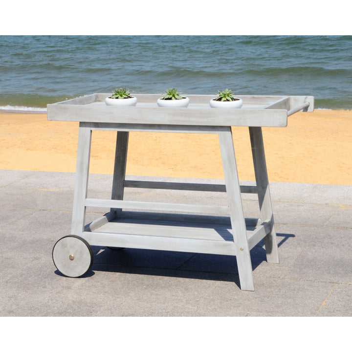 SAFAVIEH Outdoor Collection Renzo Indoor/Outdoor Bar Cart Grey Wash Image 1