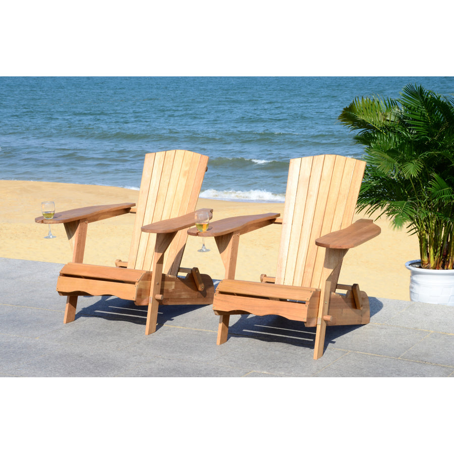 SAFAVIEH Outdoor Collection Breetel Set Of 2 Adirondack Chairs Natural Image 1