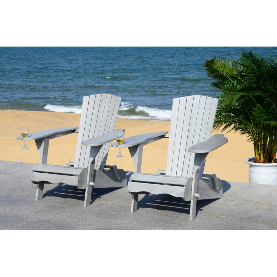 SAFAVIEH Outdoor Collection Breetel Set Of 2 Adirondack Chairs Grey Wash Image 1