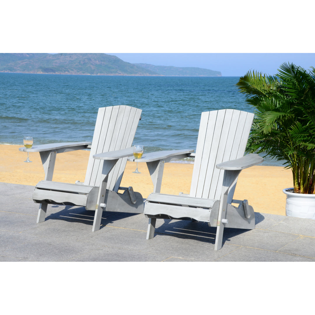 SAFAVIEH Outdoor Collection Breetel Set Of 2 Adirondack Chairs Grey Wash Image 2