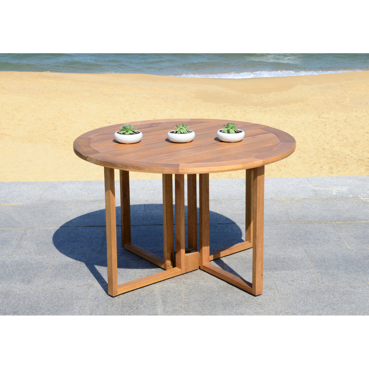 SAFAVIEH Outdoor Collection Wales Round 47.24 Inch Diameter Dining Table Natural Image 2