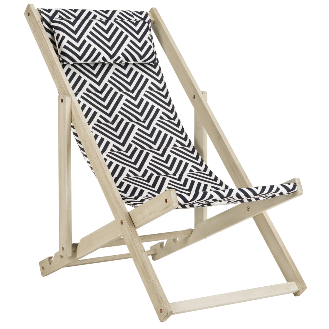 SAFAVIEH Outdoor Collection Rive Foldable Sling Chair White Wash/Navy Image 3