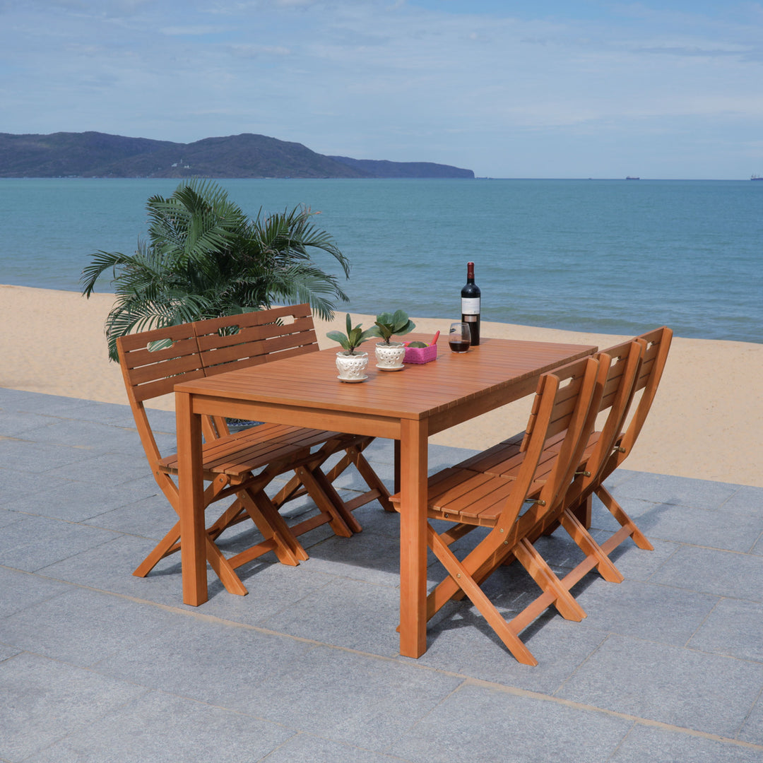 SAFAVIEH Outdoor Collection Dores Dining Table Natural Image 1