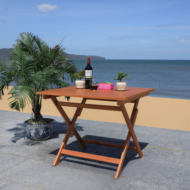 SAFAVIEH Outdoor Collection Kresler Folding Table Natural Image 5