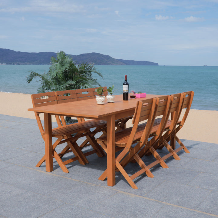 SAFAVIEH Outdoor Collection Marson Expandable Dining Table Natural Image 3