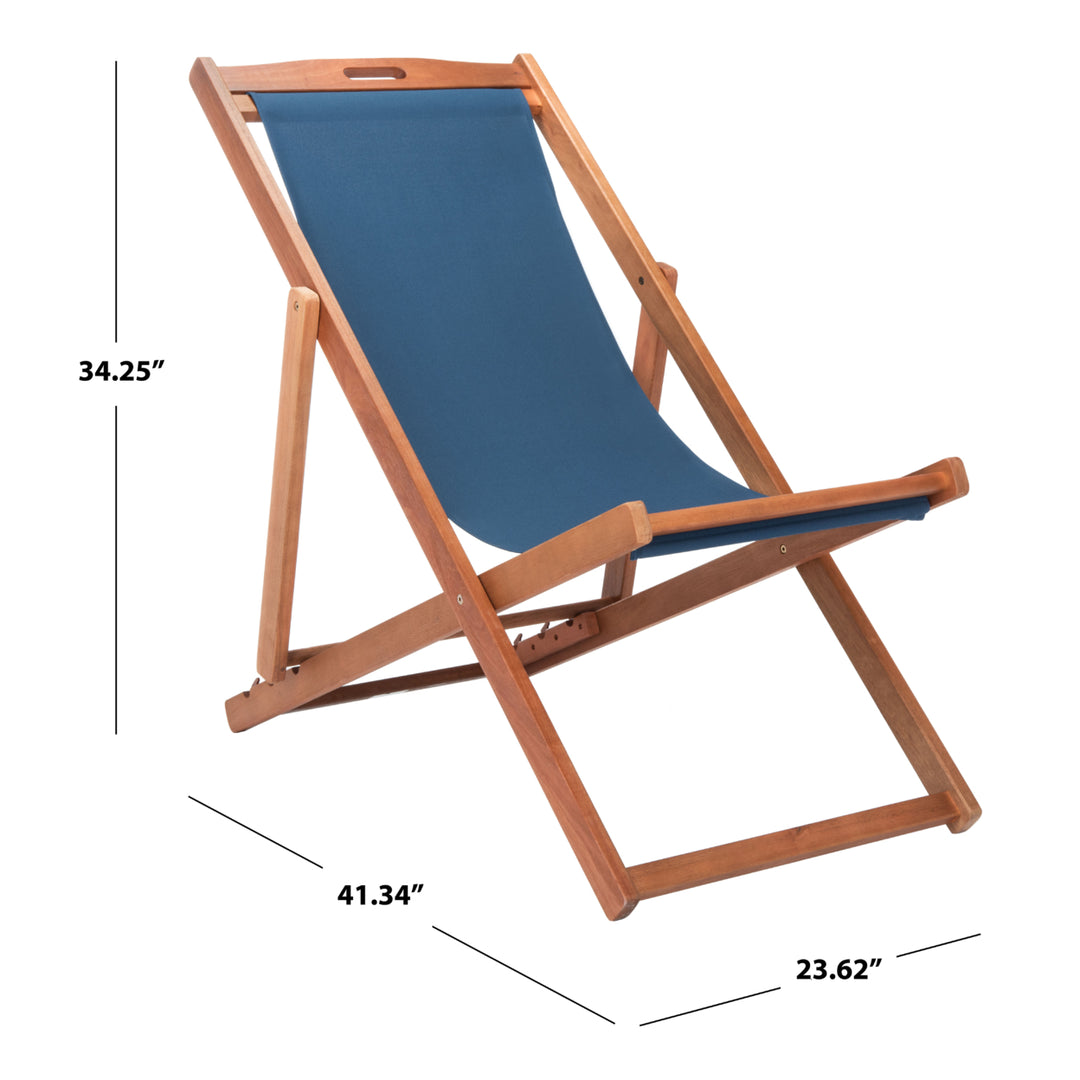 SAFAVIEH Outdoor Collection Loren Foldable Sling Chair Natural/Navy Image 5