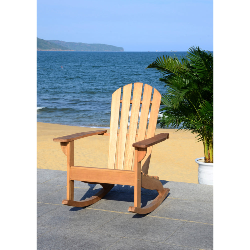 SAFAVIEH Outdoor Collection Brizio Adirondack Rocking Chair Natural Image 2