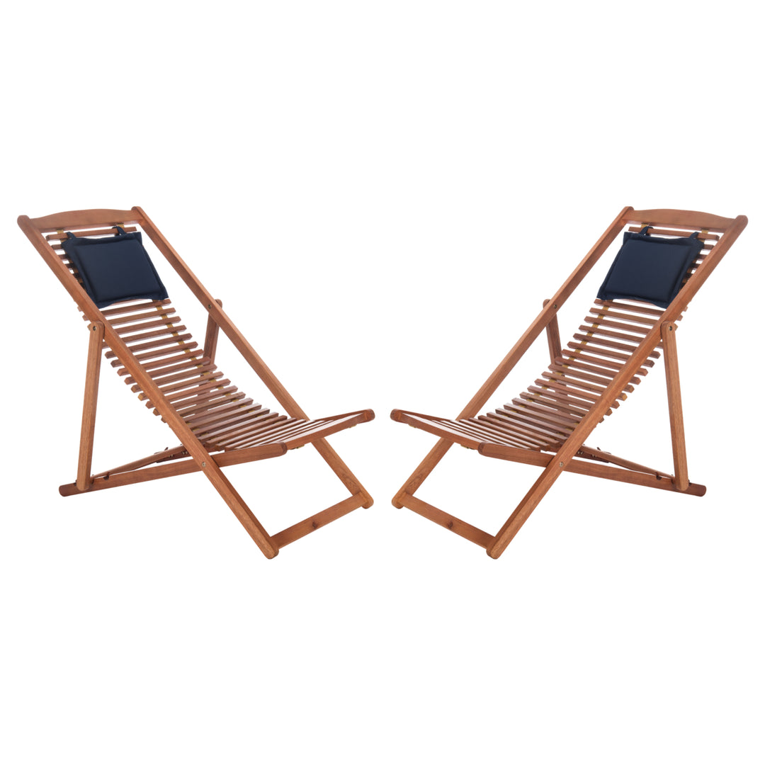 SAFAVIEH Outdoor Collection Rendi Relax Chair With Pillow Natural/Navy Image 5