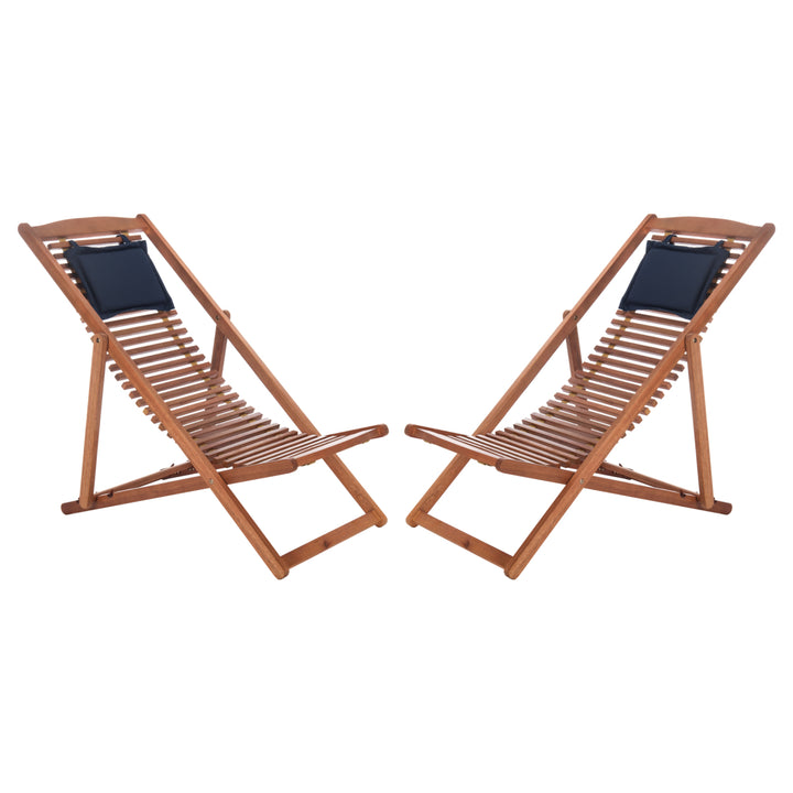 SAFAVIEH Outdoor Collection Rendi Relax Chair With Pillow Natural/Navy Image 5