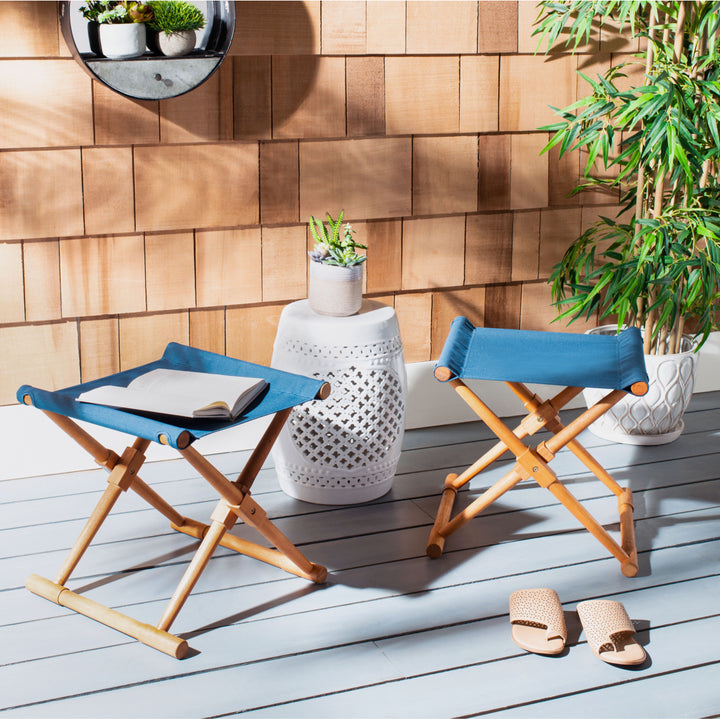 SAFAVIEH Outdoor Collection Breanne Stool Natural/Navy Image 1