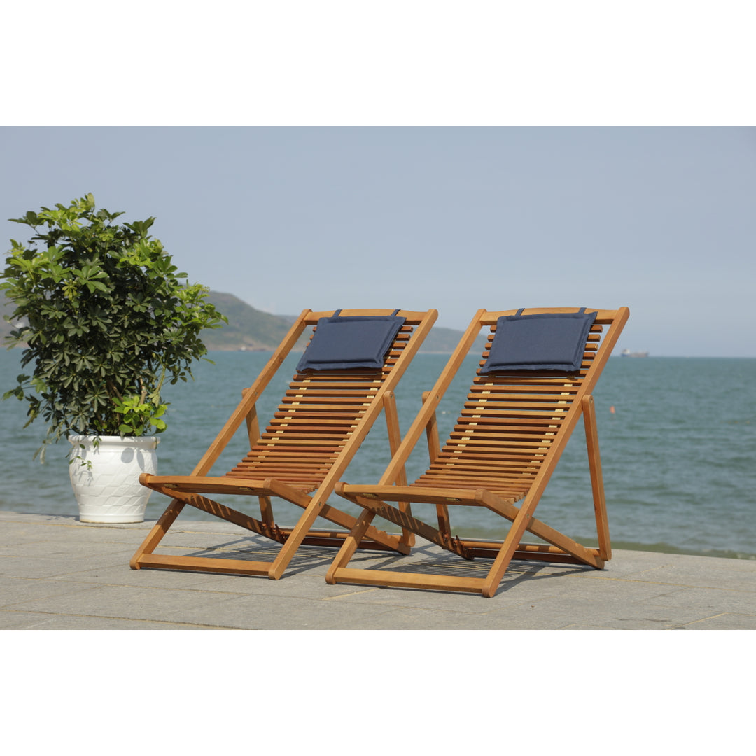 SAFAVIEH Outdoor Collection Rendi Relax Chair With Pillow Natural/Navy Image 7