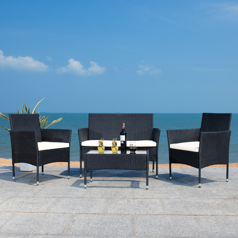 SAFAVIEH Outdoor Collection Abdul 4-Piece Patio Set Black/Beige Image 2