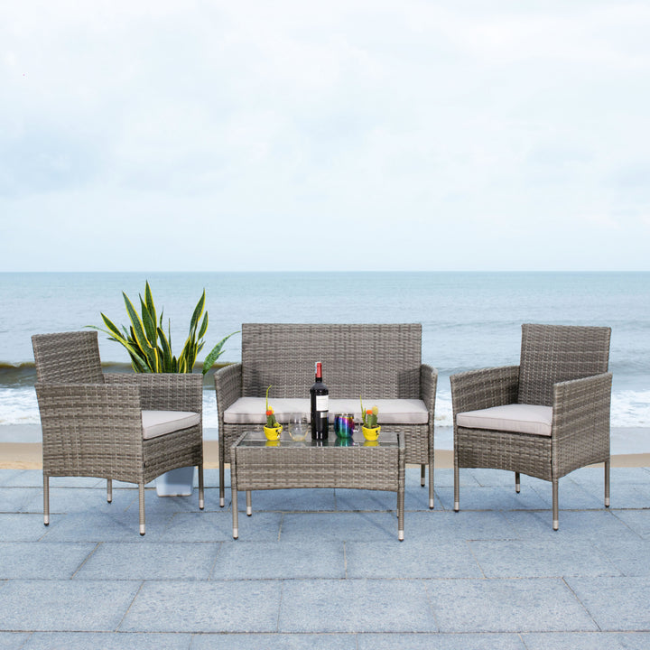 SAFAVIEH Outdoor Collection Abdul 4-Piece Patio Set Grey/Grey Image 2