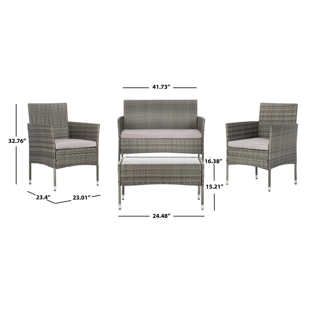 SAFAVIEH Outdoor Collection Abdul 4-Piece Patio Set Grey/Grey Image 6