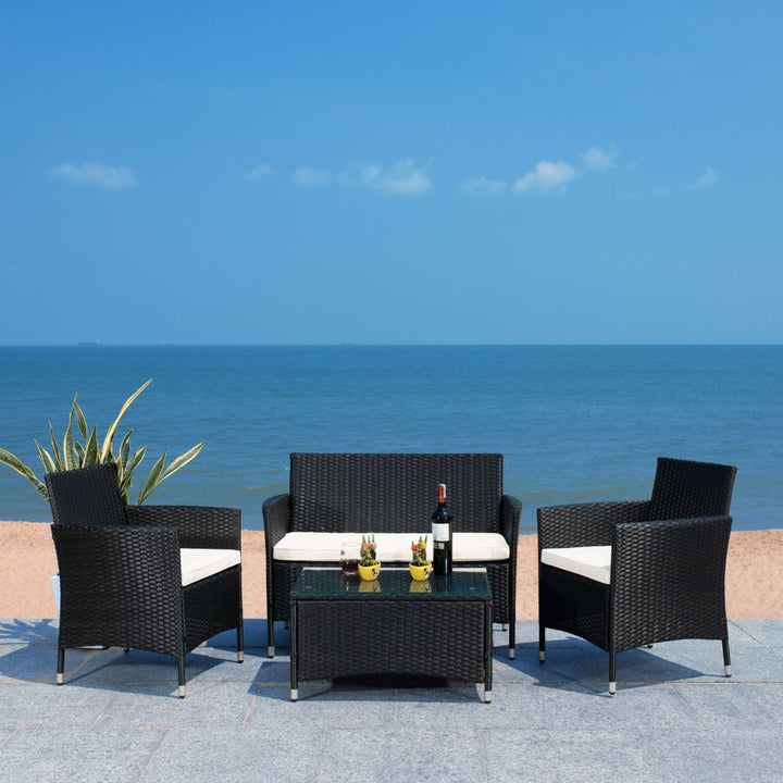 SAFAVIEH Outdoor Collection Bandele 4-Piece Patio Set Black/Beige Image 2