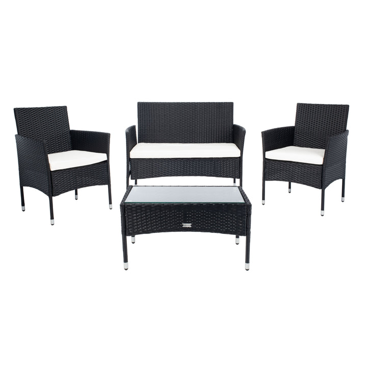 SAFAVIEH Outdoor Collection Abdul 4-Piece Patio Set Black/Beige Image 4