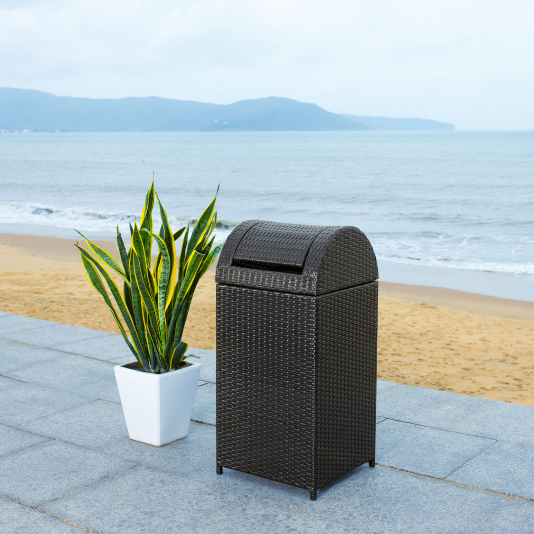 SAFAVIEH Outdoor Collection Serapis Trash Bin Black Image 2