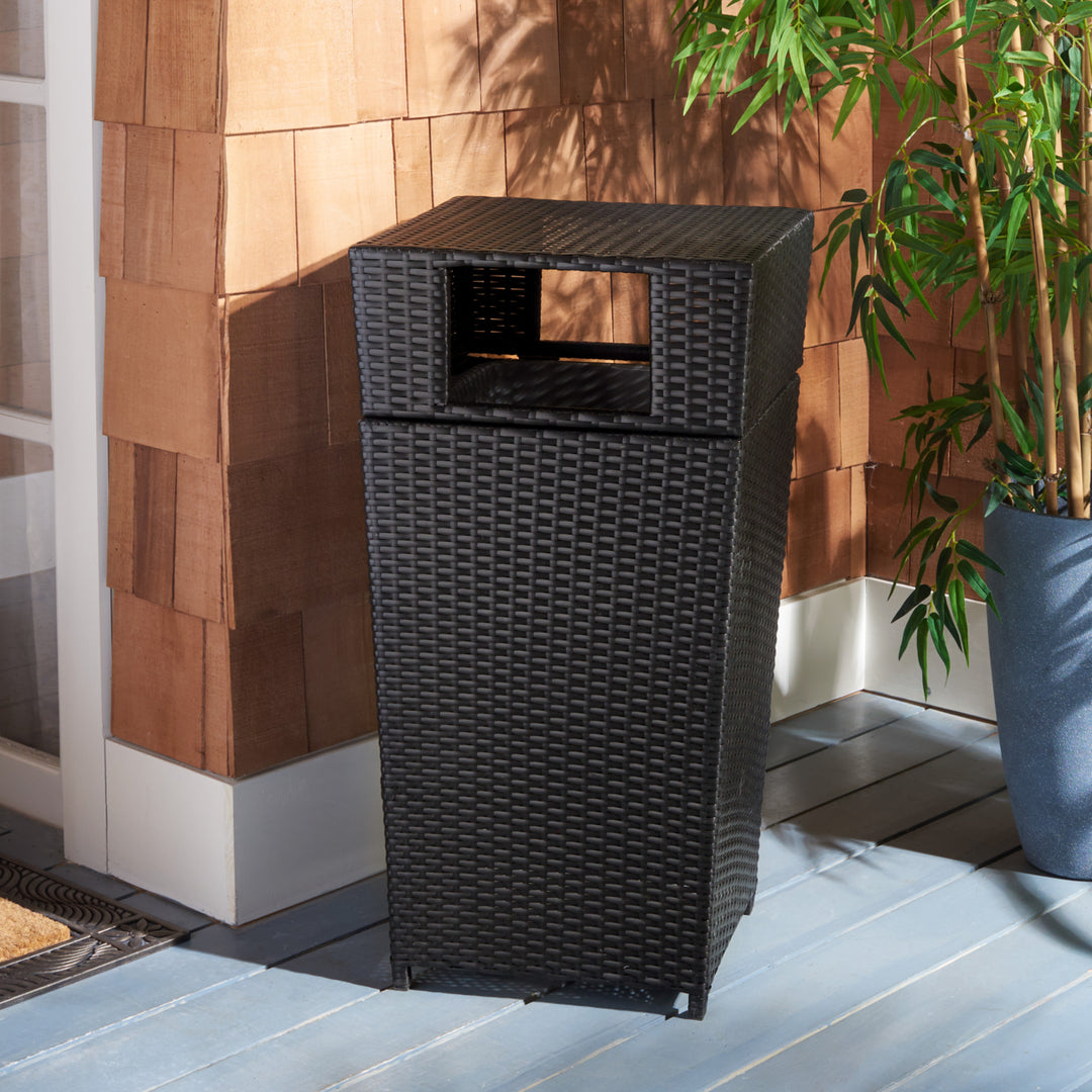 SAFAVIEH Outdoor Collection Mazeli Trash Bin Black Image 1