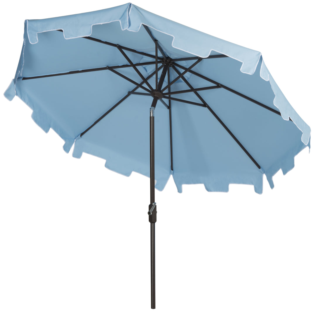 SAFAVIEH Outdoor Collection Zimmerman 9-Foot Tilt Umbrella and Flap Baby Blue / White Image 6